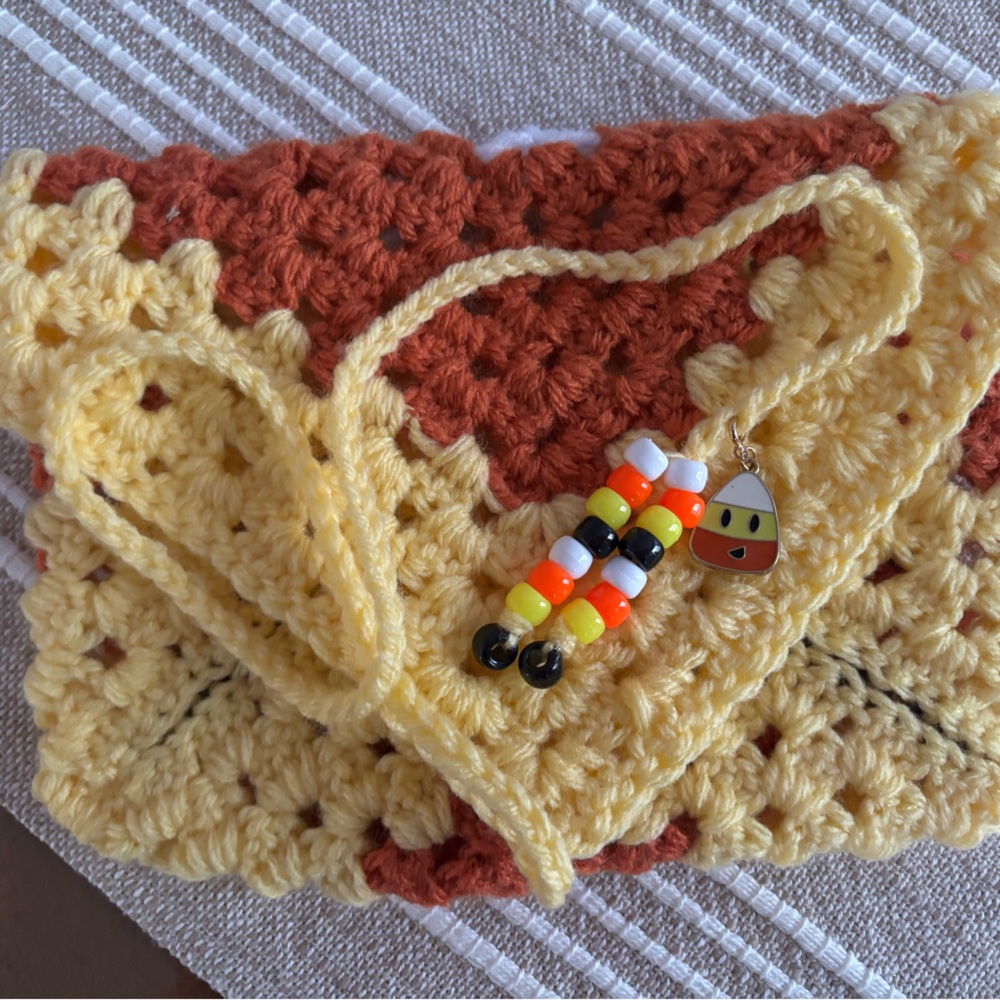 Handmade Crochet Pouch with Beaded Detail